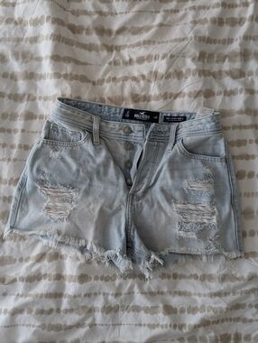 Hollister Light Blue Distressed High-Rise Denim Shorts